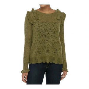 Kaari Blue Olive Green Pointelle
Crochet Sweater XSmall New‎